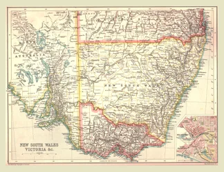 Karta över New South Wales och Victoria, 1902.