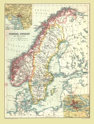 Karta över Norge och Sverige, 1902.