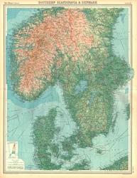 Karta över södra Skandinavien och Danmark