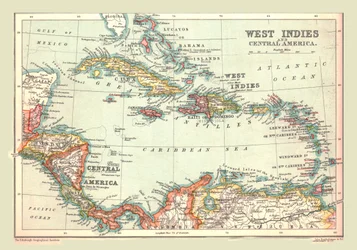 Karta över Västindien och Centralamerika, 1902.
