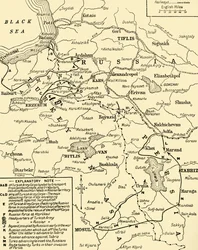 Karta över gränsen mellan Ryssland och Turkiet, första världskriget, omkring 1920
