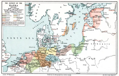 Karta över Hansans utbredning omkring 1400
