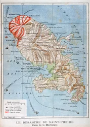 Karta som visar utbrottet av Mont Pelée, Martinique, 1902