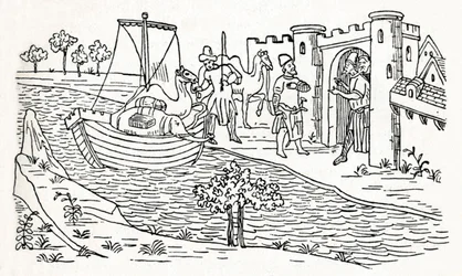 Marco Polo landar i Ormuz, c1300, 1912