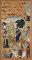Maria och Josef reser till Betlehem, från en Mirat al-quds av fader Jerome Xavier..., 1602-1604.