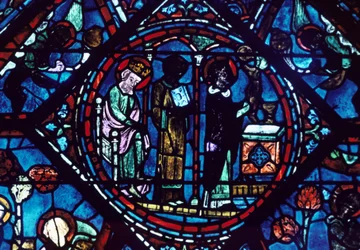 Sankt Giles mässa, målat glas, Chartres katedral, Frankrike, 1194-1260