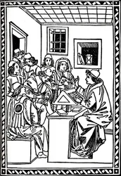 Mästare med sina elever. Christoforo Landino, 1492, 1917