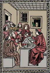 Mästare med sina elever. Christoforo Landino, 1492, 1917