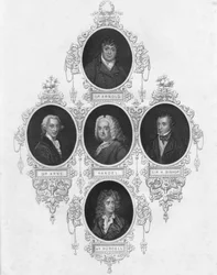 Medaljongporträtt av brittiska kompositörer, tidigt-mitten av 1800-talet.