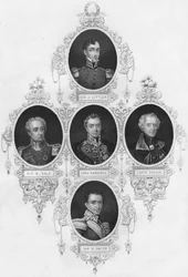 Medaljongporträtt av brittiska militärfigurer, mitten av 1800-talet.