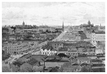 Melbourne blickar österut, Victoria, Australien, 1886
