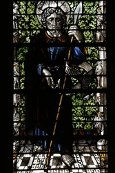 Metz katedral. Fönster i målat glas av Thiebaut de Lixheim 1504. Apostel, Metz, Frankrike