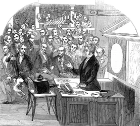 Michael Faraday föreläser om elektricitet och magnetism, Royal Institution, London, 1846