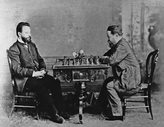 Mikhail Chigorin 1850-1908 och William Steinitz 1836-1900 i Havanna, 1880, 1880