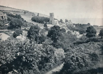 Minhuvud - Utsikt över byn och kyrkan, 1895
