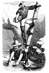 Gruvarbetare som letade efter guld under guldrushen i Kalifornien, 1849