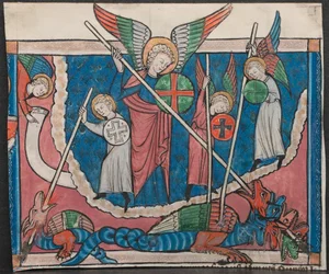 Miniatyr från a Manuscript of the Apocalypse: The War in Heaven, ca. 1295.