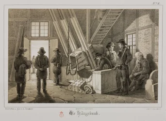 Gruvdrift, metallmalm Grophuvud av en gruva, Tyskland, ca 1851