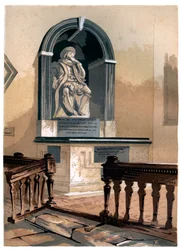 Monument till Francis Bacon, i St Michaels Church nära St Albans, Hertfordshire, c1850