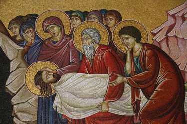 Mosaik av Kristi död i Heliga gravens kyrka, Jerusalem, Israel