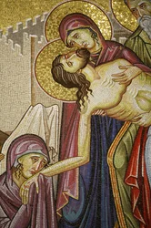 Mosaik av Kristi död i Heliga gravens kyrka, Jerusalem, Israel