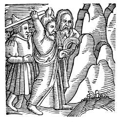Moses slår på klippan i vildmarken och producerar vatten, 1557