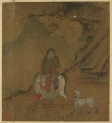 Beriden jägare som leder en hund, Mingdynastin, 1368-1644.