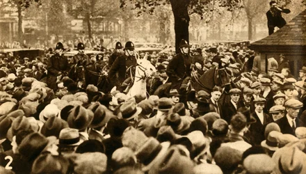 Beridna poliser och marscher, medeltestprotester, Hyde Park, London, 1932, 1933.