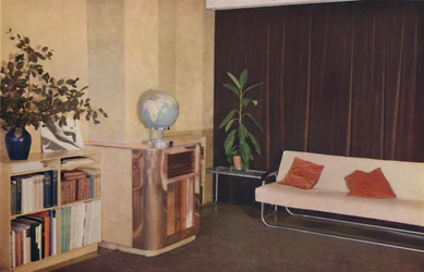Mr J. C. Pritchards vardagsrum i Isokon Lawn Road Flats, 1936