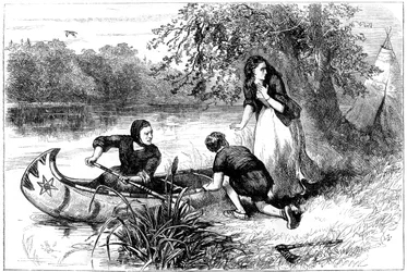 Mrs Dunstan flyr nerför Merrimac, sent 1600-tal c1880