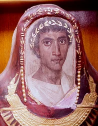 Mumiefodral och porträtt av Artemidorus, från Hawara, Egypten, romersk tid, c100-c120