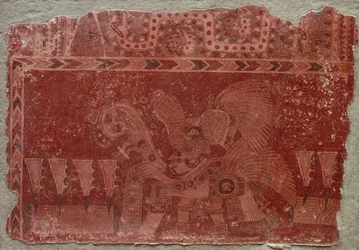 Väggmålningsfragment med elithane och Maguey kaktusblad, 500-550.