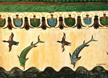 Muralfris i lejoninnornas grav Tomba delle Leonesse, Tarquinia, Italien, 1928.