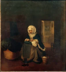 Sömmerska vid en vagga