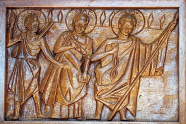 Namugongo katolska martyrs helgedom, Kampala. Kyrkdörrsrelief, 20160217, Kampala, Uganda