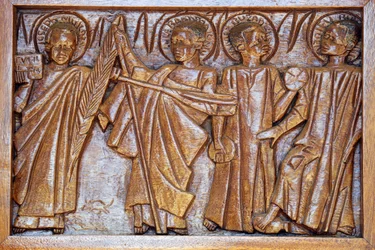 Namugongo katolska martyrs helgedom, Kampala. Kyrkdörrsrelief, 20160217, Kampala, Uganda