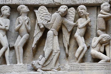 Nationalmuseet för franska monument. Saint-Lazare-katedralen, Autun. Västfasad. Yttersta domen. Avgjutning. Närbild, Paris, Frankrike