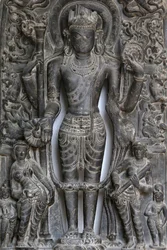 Indiens nationalmuseum, Delhi. Vishnu. Pala, 9:e-10:e århundradet e.Kr. Östra Indien. Sten. Detalj. Indien.