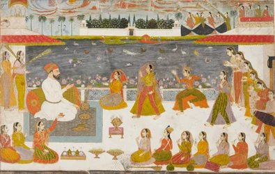 Nawab och damer tittar på en nautch på en terrass, 1760