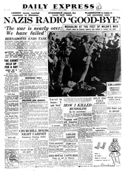 Nazisterna tar farväl i radio, förstasidan i Daily Express, 1 maj 1945