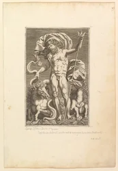 Neptunus mellan två sjöhästar, ca. 1560-80.