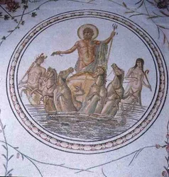 Neptunus på sin vagn med Hippocampi och Tritonerna (mosaik)