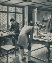 Newton uppfinner ett nytt teleskop, c1934