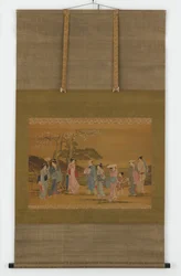 Nio personer ute för att se körsbärsblommor, Edo-perioden, 1615-1868.