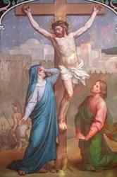 Notre Dame de Paris katedralmålning: Jesus på korset tittar på Mary Paris Frankrike