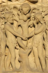 Notre Dame de Paris katedralskulptur: Adam och Eva, Paris, Frankrike