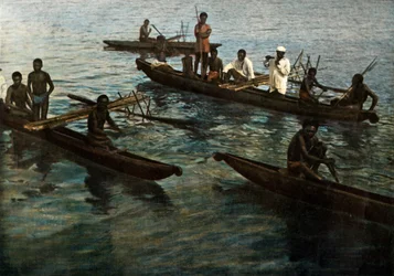 Nya Guinea. Papuanska kanoter, Papua Nya Guinea. Papuanska kanoter, 1900.