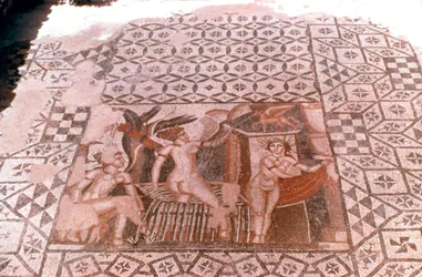 Nymfer, romersk mosaik, Volubilis, Marocko