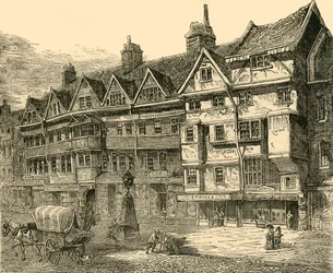 Gamla hus i Holborn nära Middle Row, c1872.