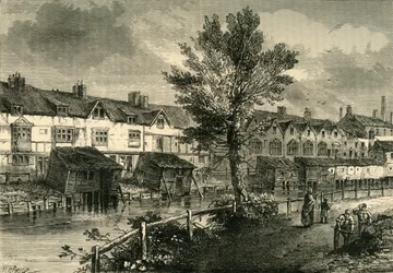 Gamla hus på London Street, Dockhead, omkring 1810, c1878.